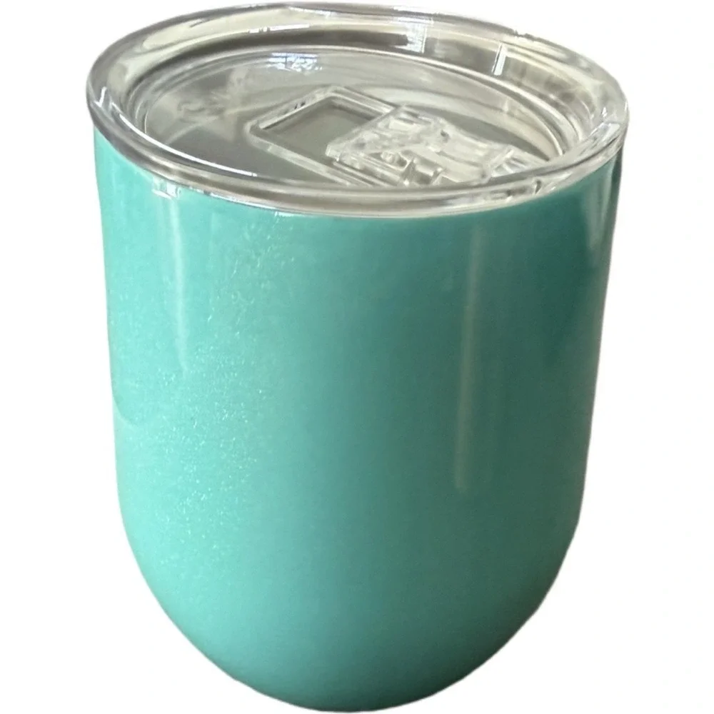 Corkcicle Stemless Wine Tumbler 12oz Glitter Turquoise W/Lid Metal Stainless